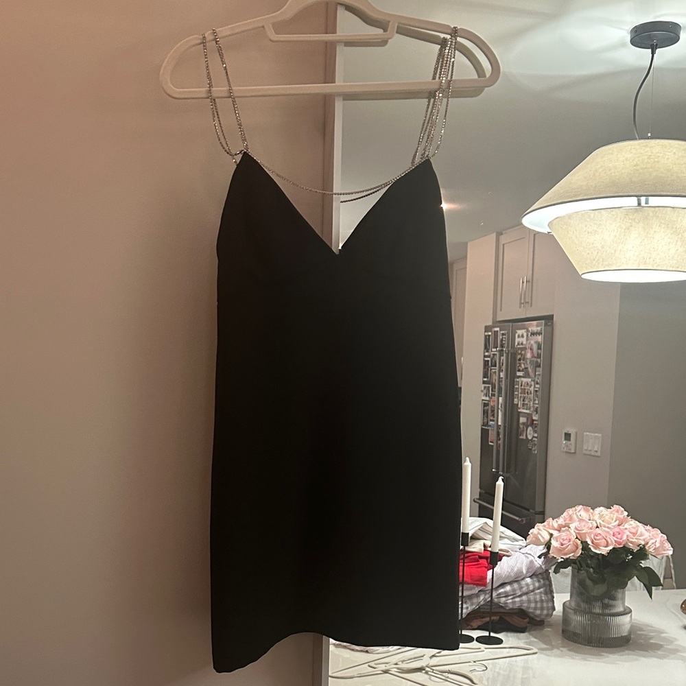 Zara Elegant Black Mini dress with Chain Straps NWT